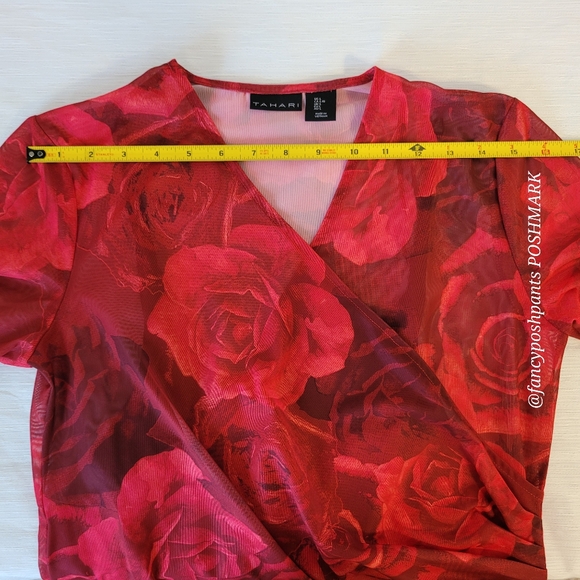 TAHARI red rose fitted  bodycon bodysuit attached black shaper liner snap - Picture 14 of 17